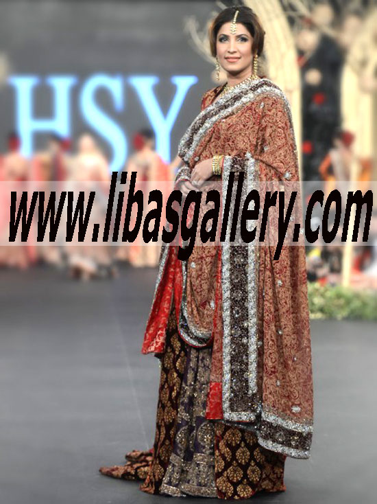 HSY Wedding Dresses, HSY Bridesmaid Dresses, HSY Heavy Embellished Bridal Gowns with Unique Style Lehenga| www.libasgallery.com